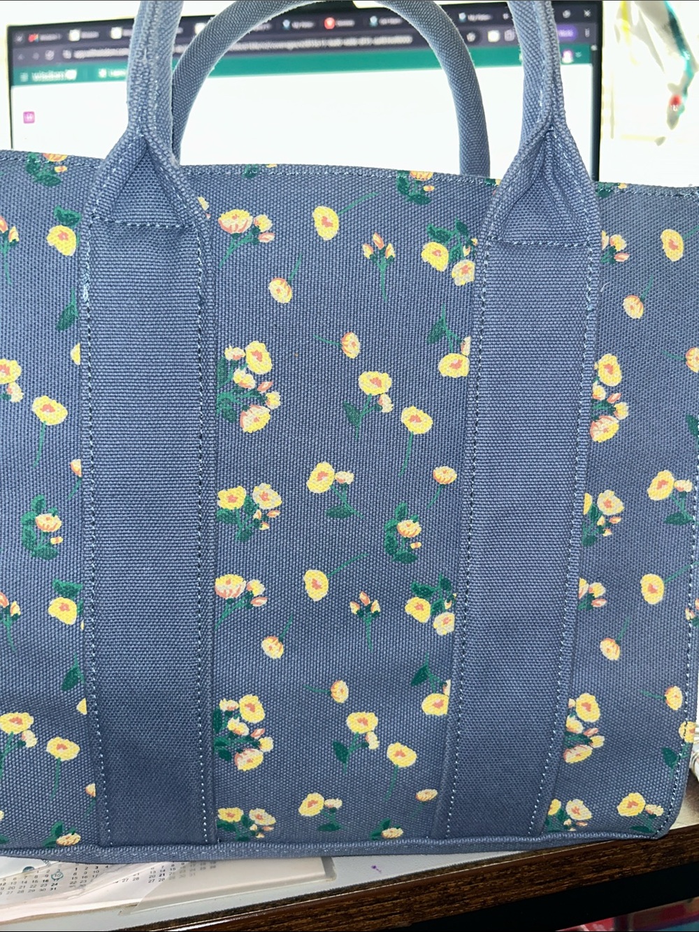 Blue Floral Canvas Tote Bag - Everyday Floral Carryall
